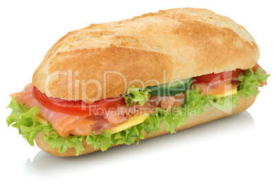 Sandwich Baguette belegt mit Lachs Fisch Freisteller