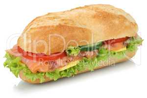 Sandwich Baguette belegt mit Lachs Fisch Freisteller