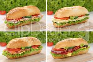 Sammlung von belegte Sandwiches Baguettes mit Schinken, Salami u