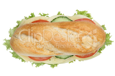 Sandwich Baguette belegt mit Käse von oben Freisteller