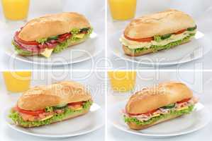 Sammlung von belegte Sandwiches Baguettes zum Frühstück mit Sc