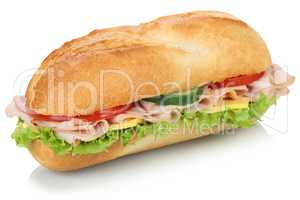 Sandwich Baguette belegt mit Schinken Freisteller