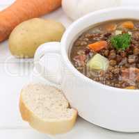 Gesunde Ernährung Linsensuppe mit Linsen Suppe Nahaufnahme