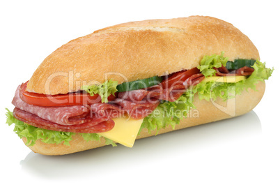 Sandwich Baguette belegt mit Salami Freisteller