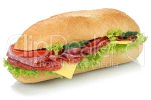 Sandwich Baguette belegt mit Salami Freisteller