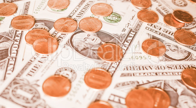 Dollar coins and notes vintage