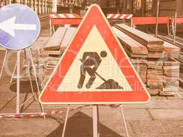 Road works sign vintage