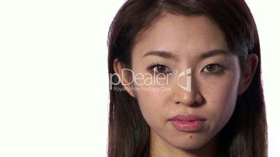 Emotions Serious Sad Depressed Asian Japanese Woman Looking At Camera