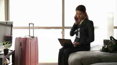 Japanese Businesswoman Woman Working With Computer Hotel Room Business Travel