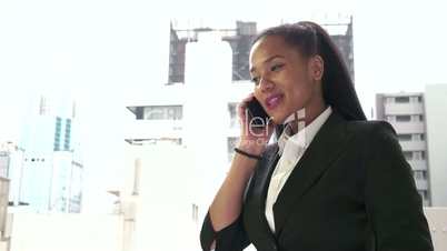 Manager Happy Businesswoman Business Woman Talking On Telephone During Work