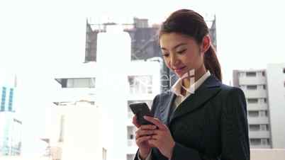 Young Asian Woman Texting Message With Phone Smartphone Internet Email