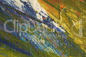 Brushstroke - yellow,blue,green,red paint  on metal surface