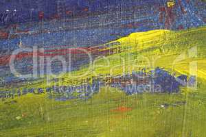 Brushstroke - yellow,blue and red paint  on metal surface