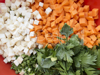 Chopped celery, parsnips, carrot and  celery stalk