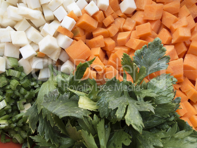 Chopped celery, parsnips, carrot and  celery stalk