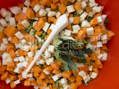 Chopped celery, parsnips, carrot and  celery stalk