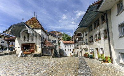 Street in Gruyeres village, Fribourg, Switzerland