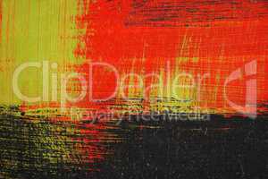 Brushstroke - black,  green and red acrylic paint  on  metal sur