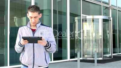 man works on a tablet