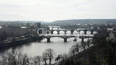 Prague city, Vltava river with bridges