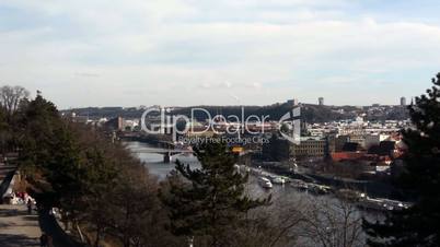 Panorama of Prague city, Vltava river with bridges