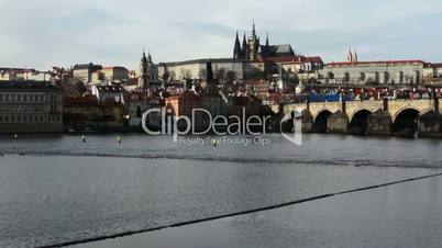 Prague Castle and Charles Bridge with Vltava river (Hradcany)