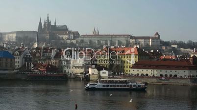 Prague Castle and the Vltava with ship sails