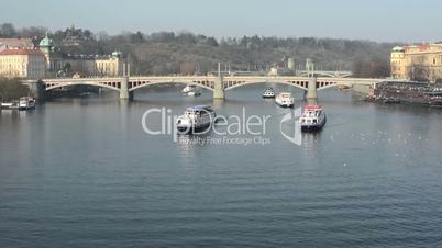 Timelapse of ships sail on the Vltava