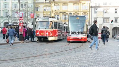 Timelapse of Prague street with trams