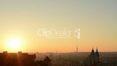 Sunrise over city Prague