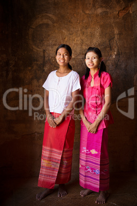 Two young Myanmar girls full body