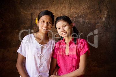 Two young Myanmar female smiling