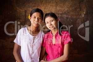 Two young Myanmar female smiling