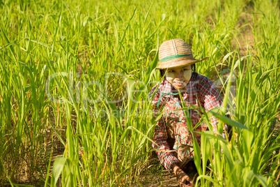 Traditional young Asian female farmer