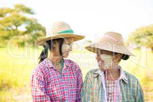 Traditional Myanmar female farmers