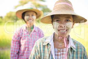 Traditional Myanmar female farmers portrait