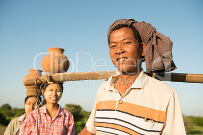 Group Asian Burmese traditional farmers