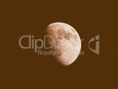 Retro looking Gibbous moon with stars