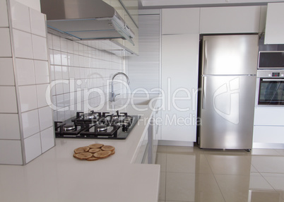 Modern white kitchen .