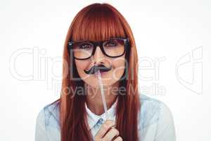 Portrait of a hipster woman with a mustache