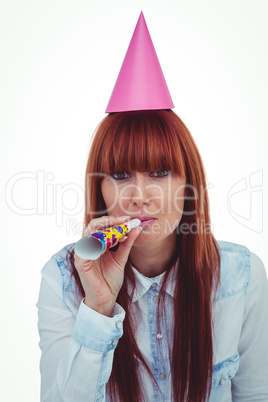 Smiling hipster woman wearing hat party