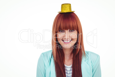 Smiling hipster woman wearing hat party