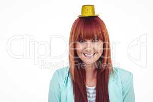 Smiling hipster woman wearing hat party