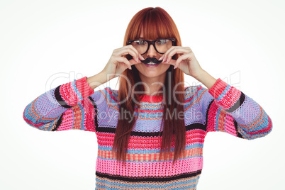 Smiling hipster woman with a mustache
