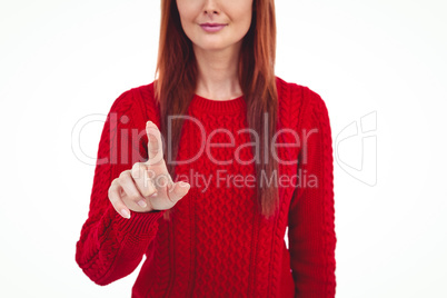 Smiling hipster woman pointing something