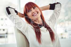 Hipster businesswoman with outstretched arms