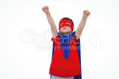 Masked boy pretending to be superhero