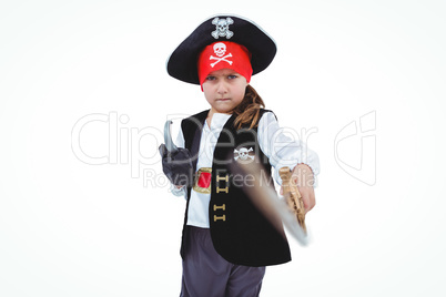 Masked girl pretending to be pirate
