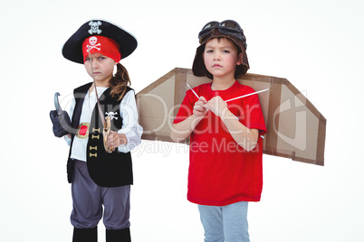 Masked kids pretending to be pirate and pilot