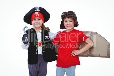 Masked kids pretending to be pirate and pilot